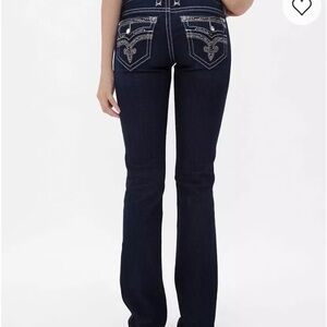 Rock Revival Deeka Stretch Straight Leg LowRise Dark Wash & Silver Embellishment